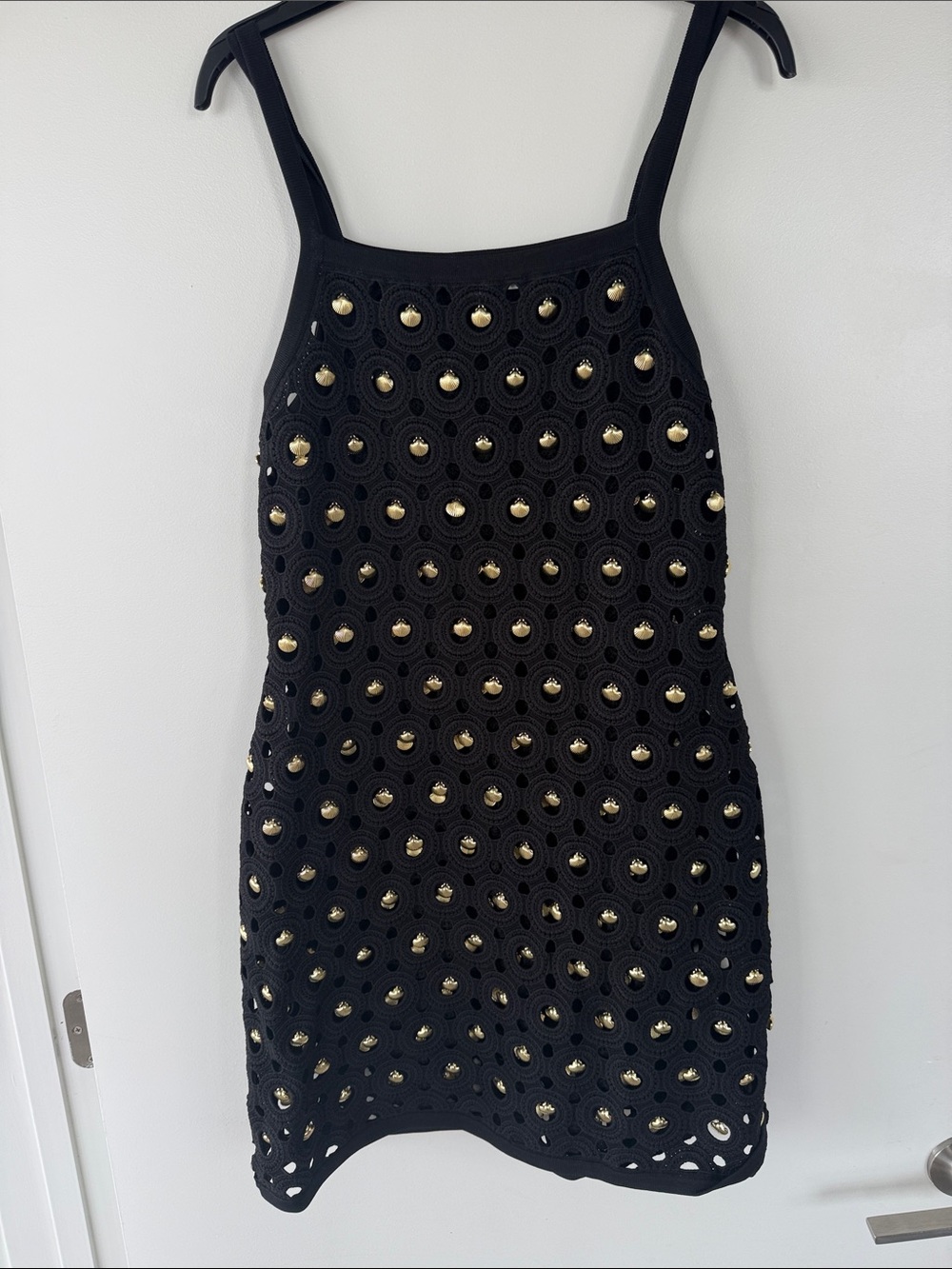 Sandro Black Mini Dress with Gold Stud Embellishments